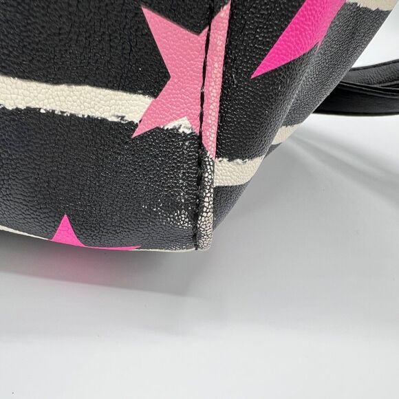 Luv Betsey by Betsey Johnson Satchel Star Print Striped Black White Pink Charm - Picture 8 of 16